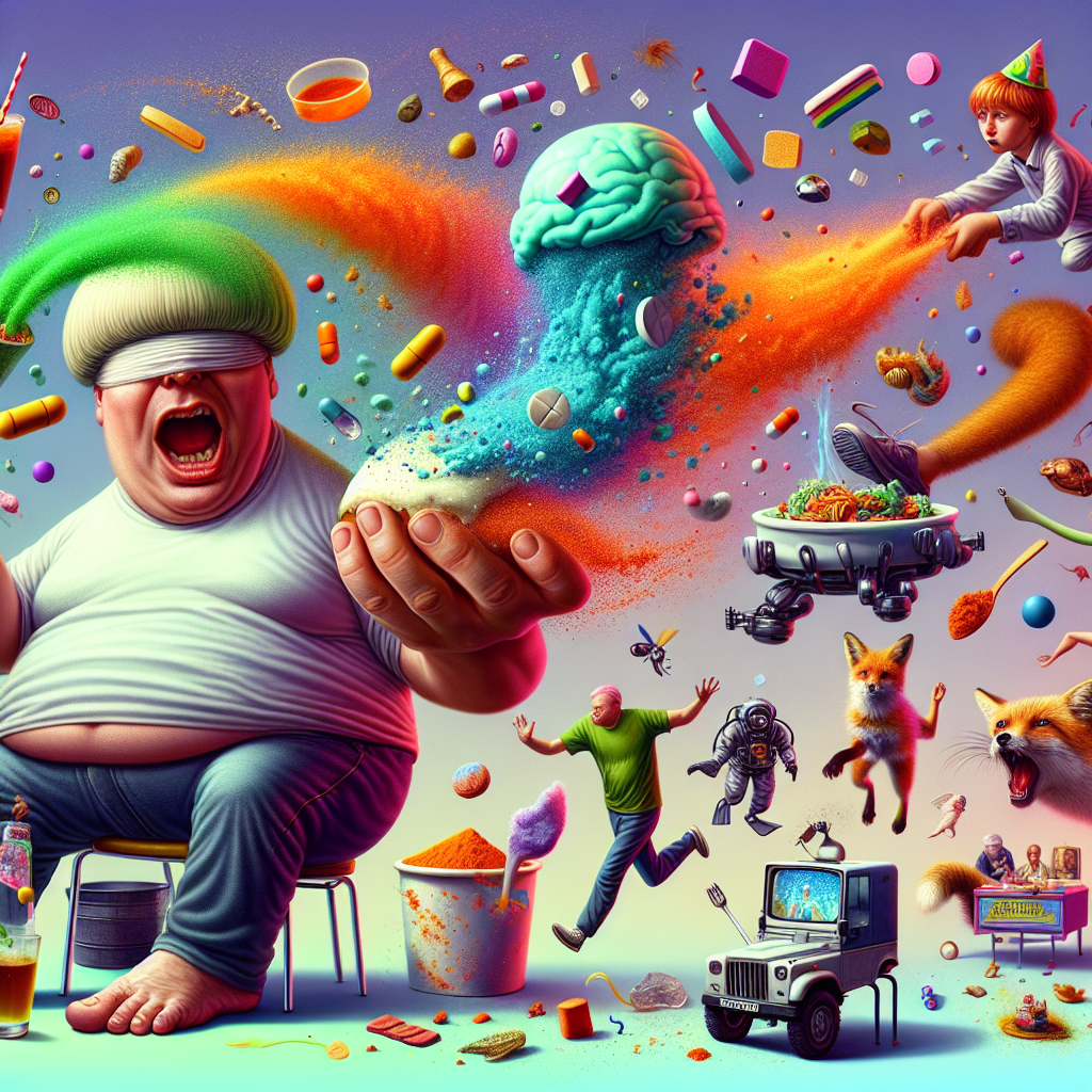 Imagine an abstract surreal birthday party, where an overweight person with a bowl cut hairstyle enthusiastically juggles a tub of ice cream and spicy food to the rhythm of lively electronic music. His large hands are seen catching fragments of herbal matter and bright, neon-colored tablets that permeate the air like powdered sugar. A television worker beside him energetically applauds causing beads of sweat to form, and a swollen lower leg adding a strange detail to his physique. He has a peculiar fascination with a small vehicle decorated with mementos related to 'Leeds United', a football team. A clever fox makes a fast run across the kitchen, where the spicy 'Shanko' dish is being lackadaisically prepared. Other elements of this unusual scene are a disdainful feline, red-haired children, and scuba divers immersed in their own water-filled chaos, pushed to the edges against a backdrop of incessant chatter and buzzing mobile phone notifications. This image emanates an overwhelming sense of indulgence and celebration while exploring the absurdity and obsession of gossip-fueled curiosity.
Generated with these themes: Fat white man brown bowl cut hair, Fat fingers, Ice cream tub, Spicy food, Rave music festival , Tv editor, Clapping, Marijuana, Ecstasy pills, Cocaine, Cycling, Sweating, One fat lower leg, Small car, Leeds United fc, Fox, Cooking, Shanko, A cat that knows know love, Ginger haired children, Scuba diving, Incessant talking, Incessant sms messages, and Obsessed with crap news articles.
Made with ❤️ by AI.