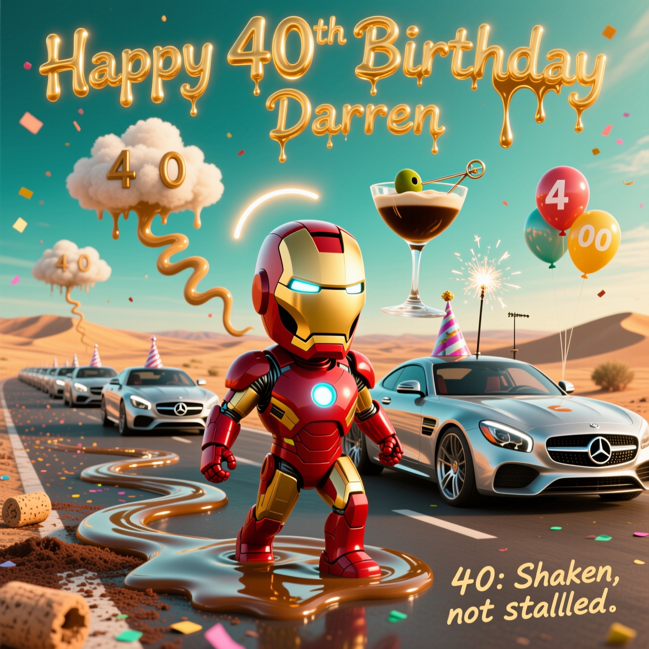 Iron man, espresso martini, Mercedes cars,  , and Birthday Card