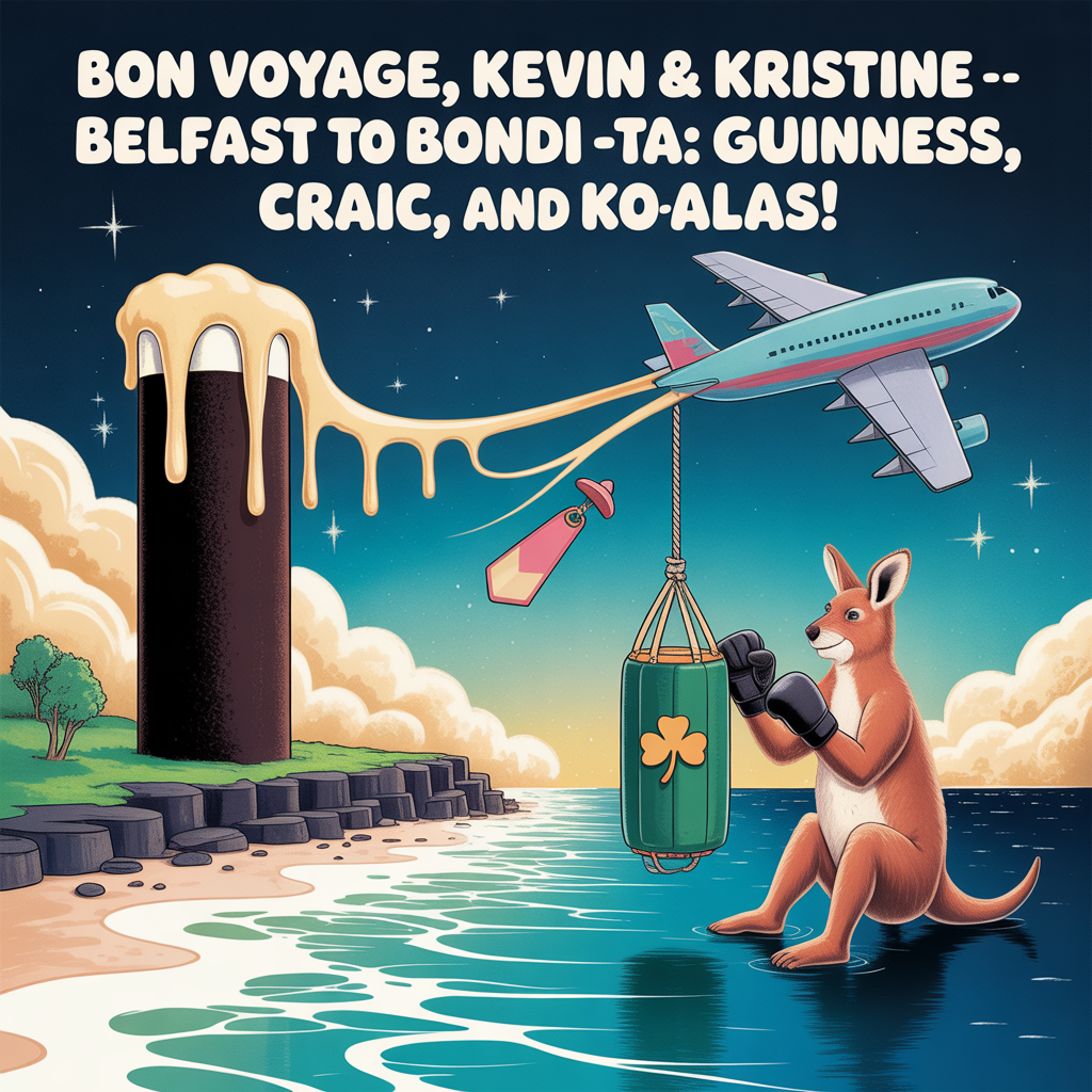 Bon voyage Kevin & Kristine, Northern ireland to Australia, craic, Guinness, mma, and Farewell Card