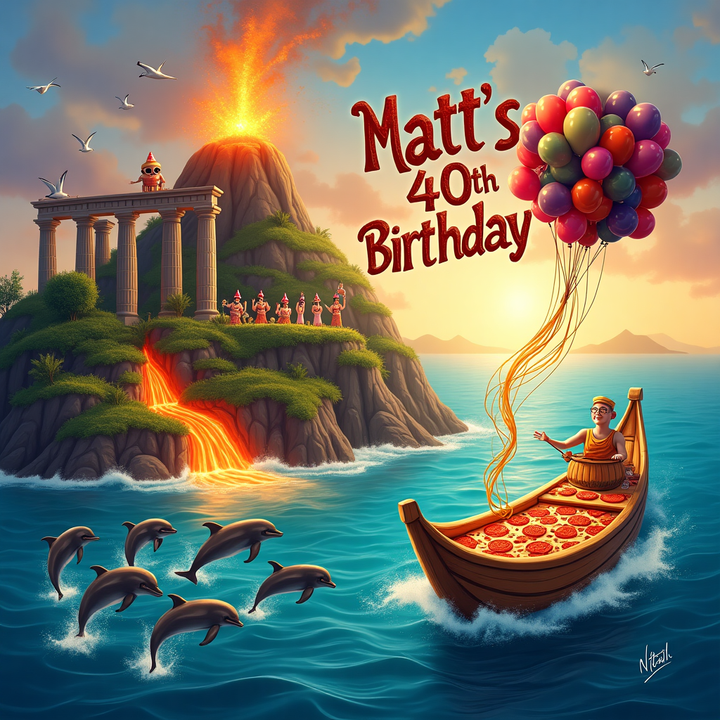 Volcano, Ocean, Red wine, Party, Pizza, Pasta, Vineyard, and Ancient ruins Birthday Card