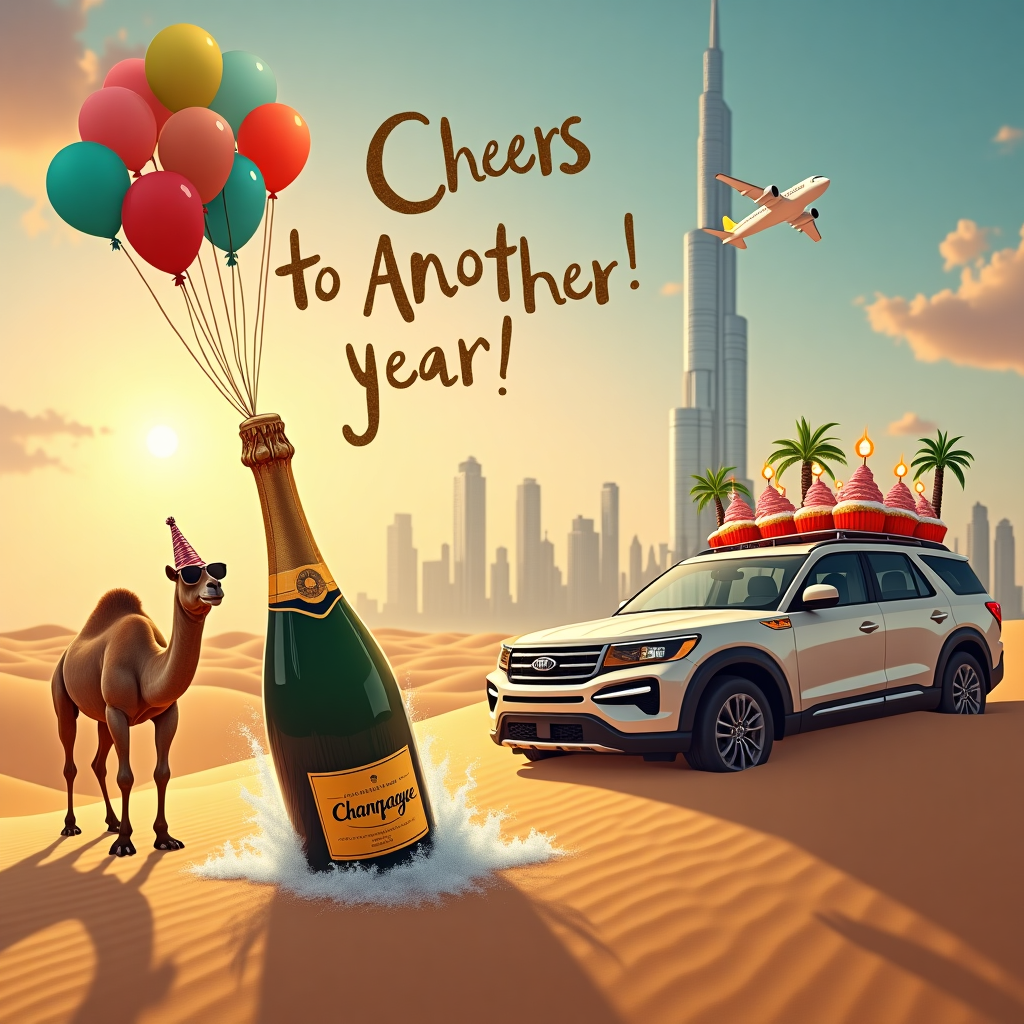 Champagne , and Dubai Birthday Card