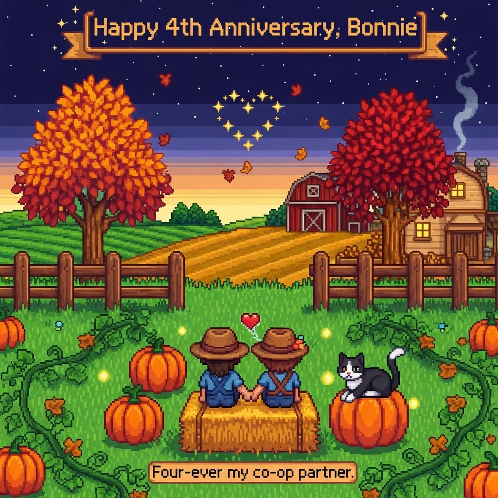 Stardew valley, Autumn, Pumpkins, Black and white cat, and Anniversary Card