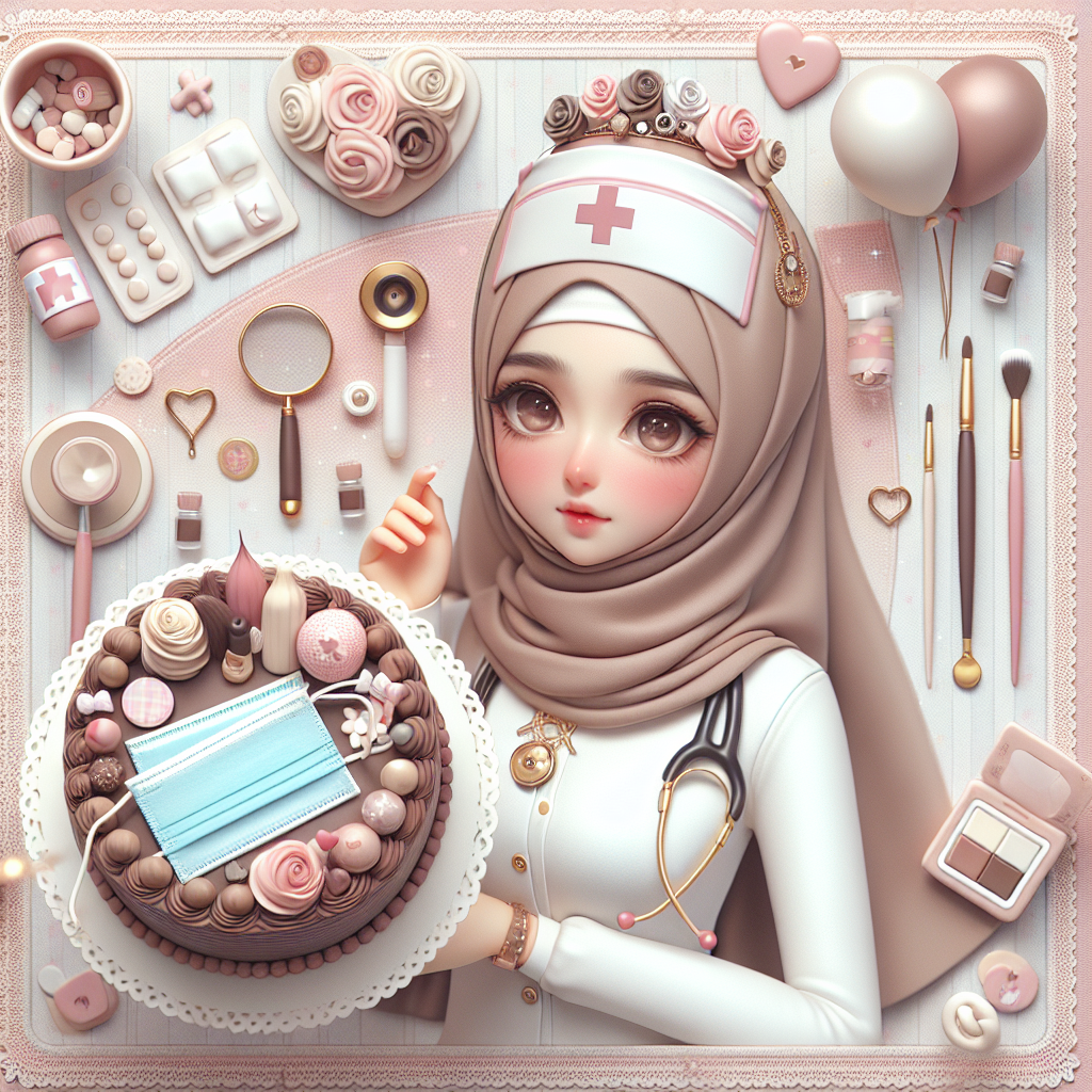 Create a charming image of a birthday scene in soft pastel shades, where the main focus is an attractive Middle-Eastern female nurse character, surrounded by a whimsical setting. The nurse is encircled by embellishments comfy chocolate hues, including diminutive mirrors and brushes hinting at beauty accessories. Festive balloons and a large, appetizing chocolate cake are present, accessorized with medical-themed toppers like stethoscopes and adhesive bandages, reinforcing the healthcare narrative. The image projects a gentle, calming ambiance suitable for a celebratory event.
Generated with these themes: Nurse, Chocolate, and Beauty.
Made with ❤️ by AI.