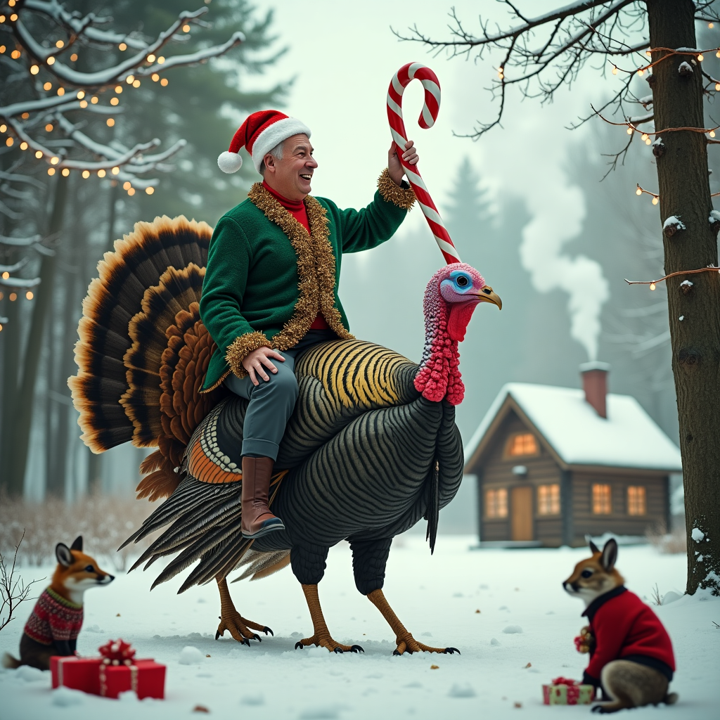Nigel farage riding on a turkey, and Christmas Card