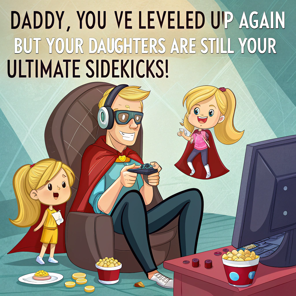 Gamer daddy with two blonde daughters Birthday Card