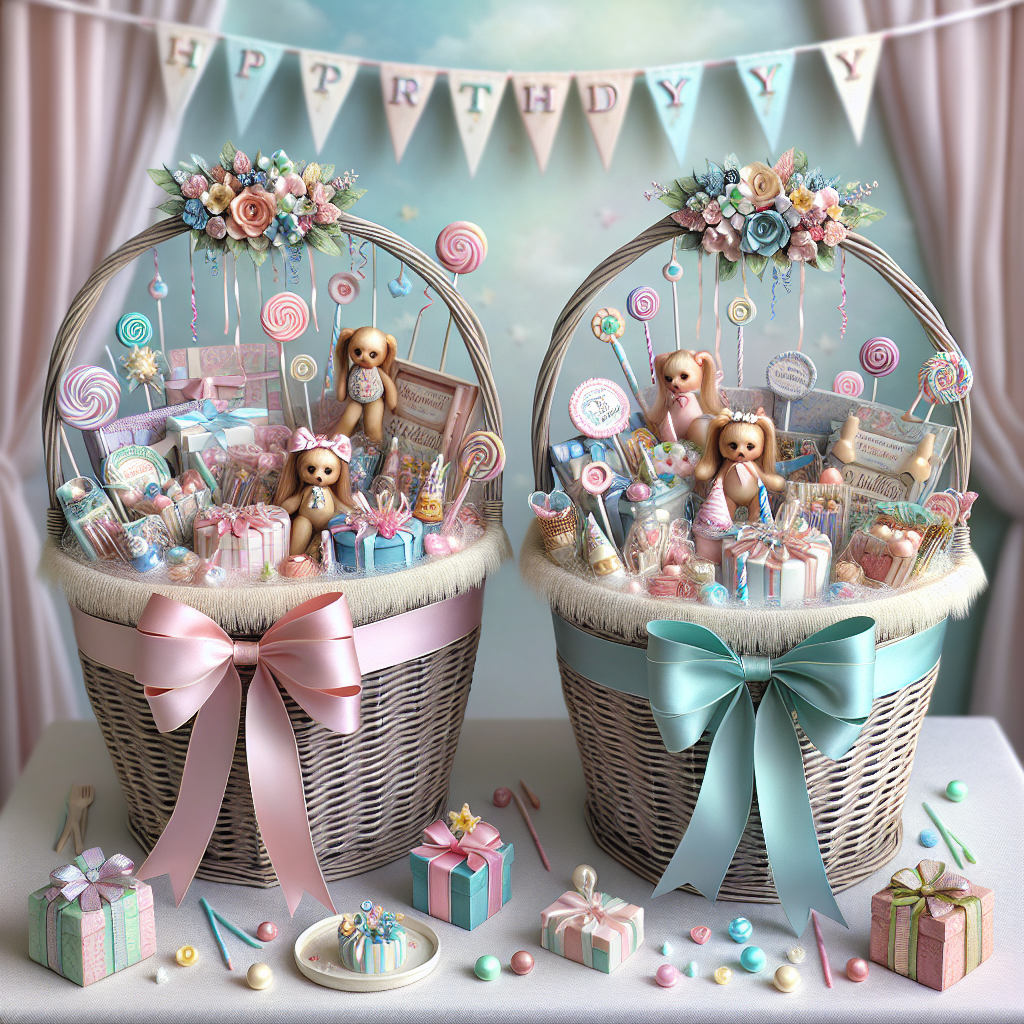 Imagine a charming, realistic scene of a birthday celebration with two distinctive gift baskets arranged with utmost care. Each basket is tailor-made to reflect the unique personalities of two different daughters. They are decorated with ribbons dyed in pastel hues, and adorned with an array of birthday-themed embellishments. Inside, these baskets overflow with treats suitable for their respective ages, a selection of small toys, and specially chosen mementos, all representing the pure bliss and innocence associated with their remarkable day.
Generated with these themes: Gift Baskets, and Two daughters .
Made with ❤️ by AI.