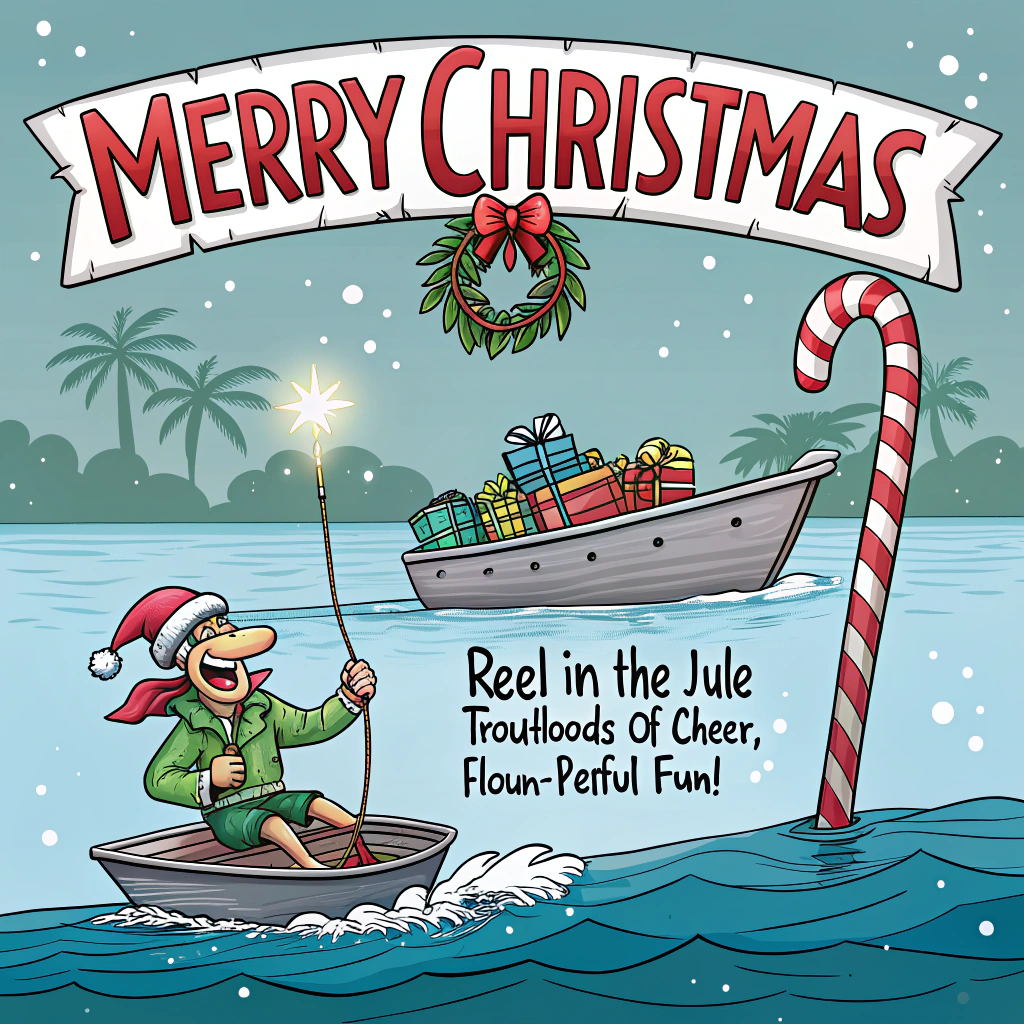 Redfish, fishing, pole, boating, flounder fishing, trout fishing, and Christmas Card