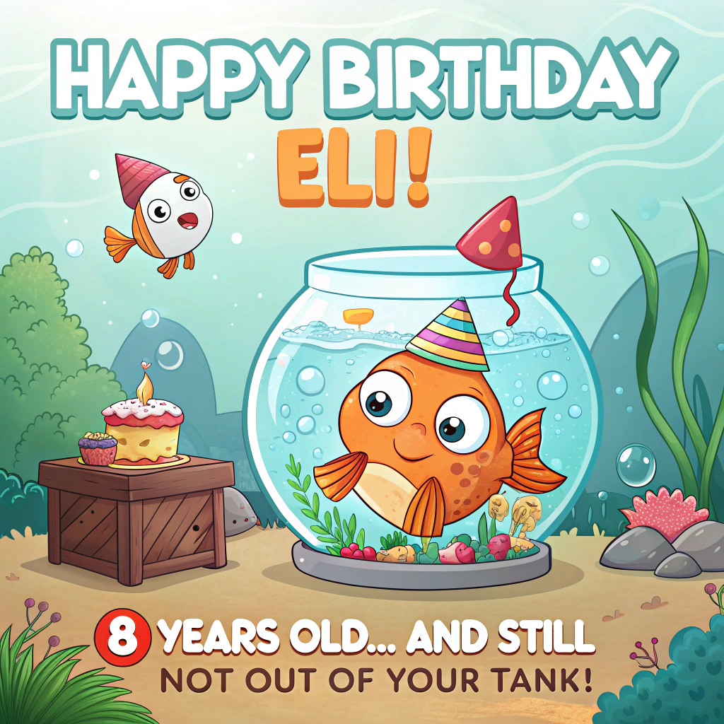 Fish tank 8 years old, and Birthday Card