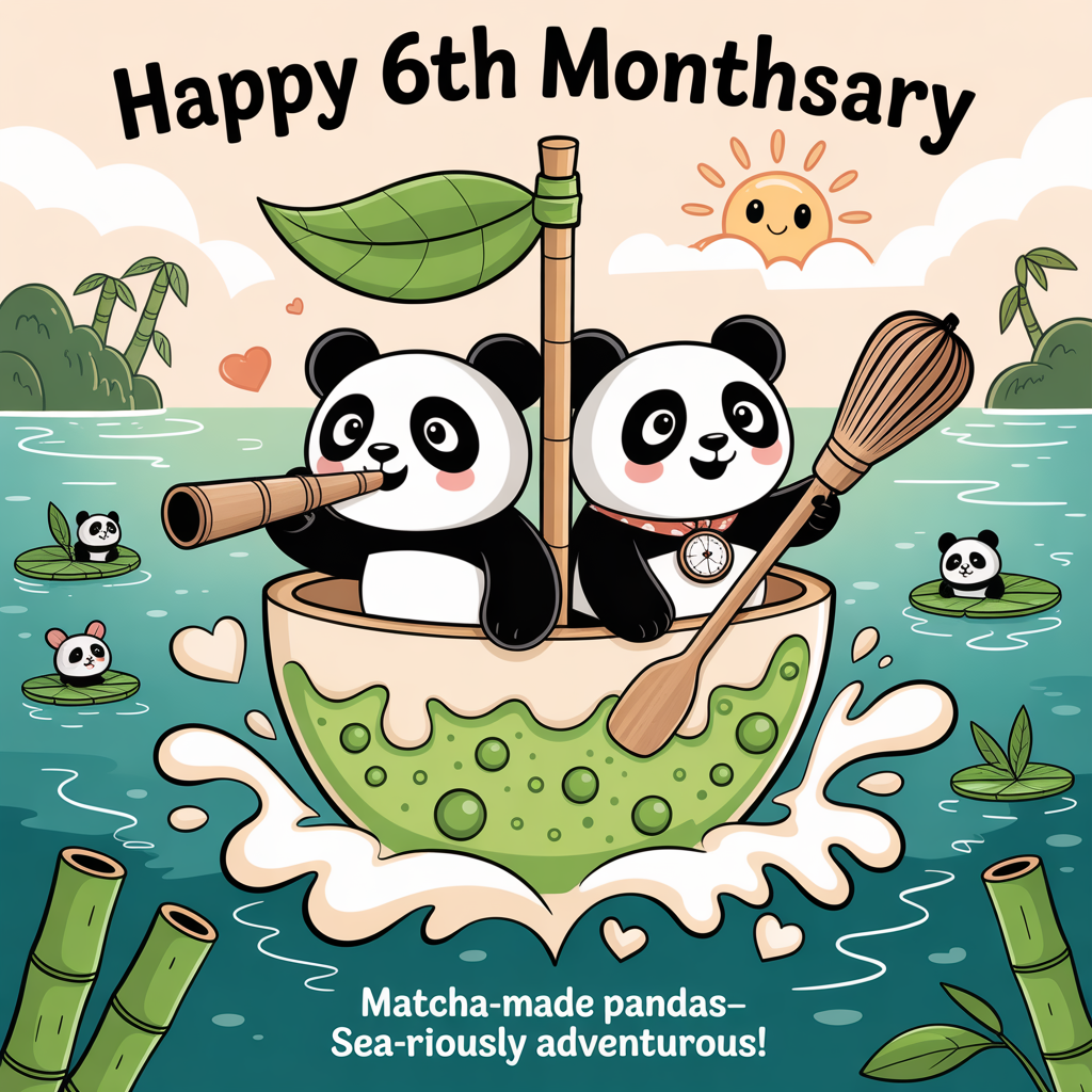Panda, green, adventure, Sea, nature,, Matcha, and Anniversary Card