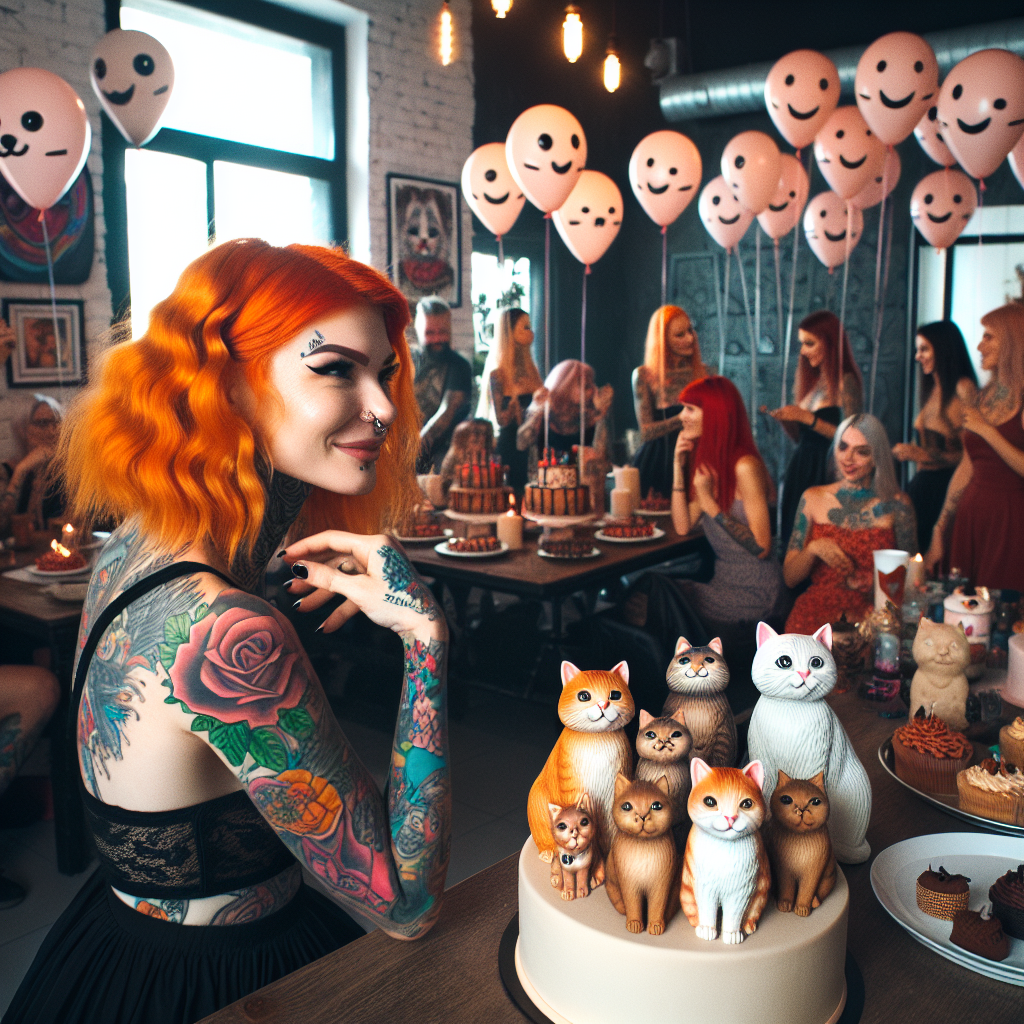 Ladies with tattoos, Ginger hair, and Cats Birthday Card