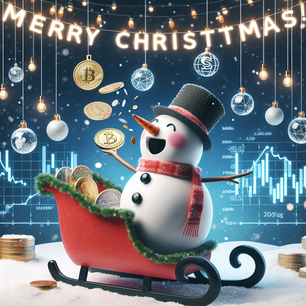 In this lighthearted image, a snowman banker is depicted tossing coins into a piggy bank shaped like a sleigh, with financial graphs and currency symbols dangling from the Christmas lights strung above. The joyful 'Merry Christmas!' message crowns the charming tableau.
Generated with these themes: Finance.
Made with ❤️ by AI.