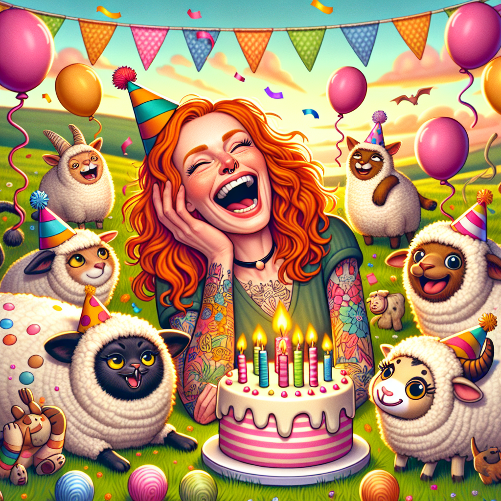 Ginger hair, Tattooed lady, Cats, Herdwick sheep, and Cows Birthday Card