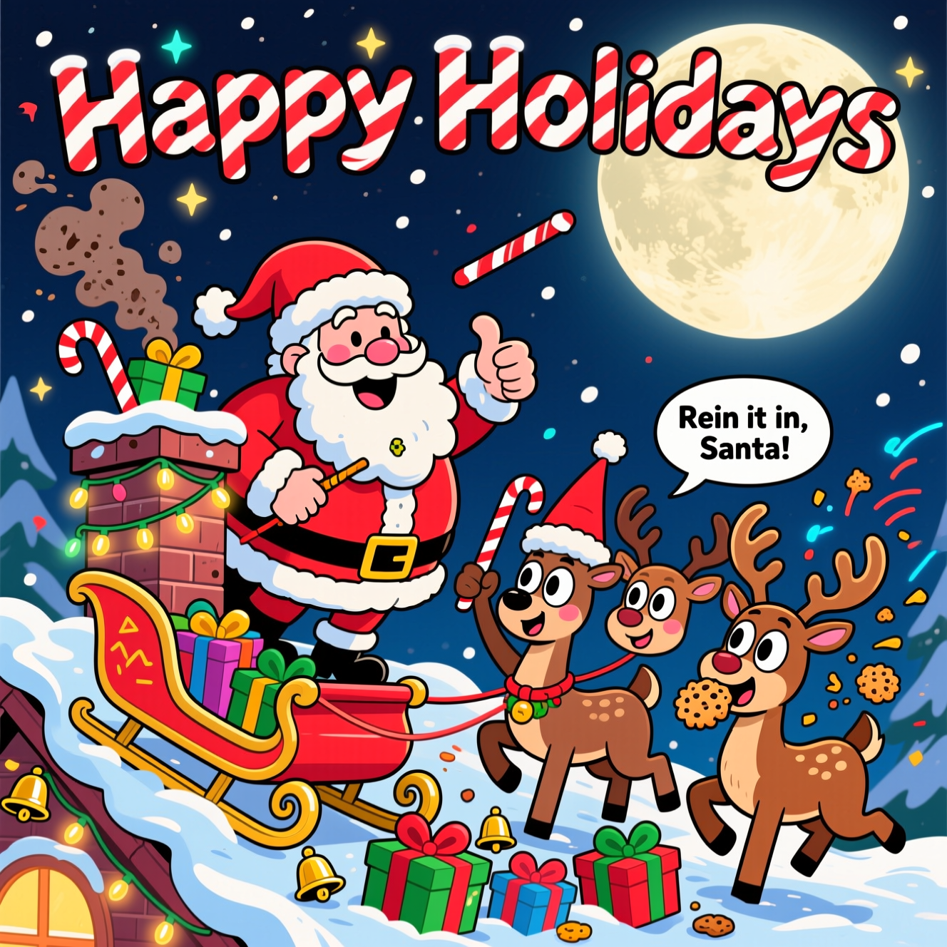 Reindeer santa, and Christmas Card