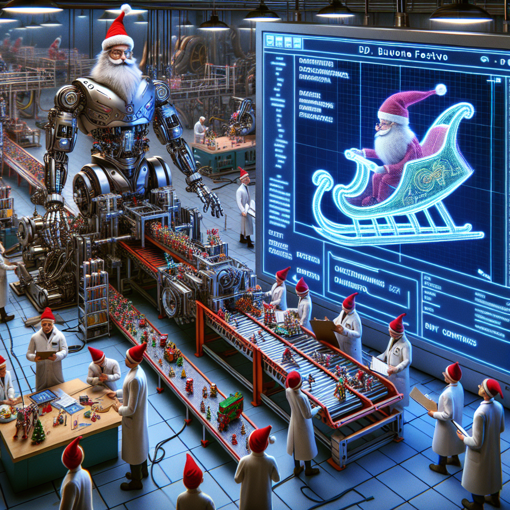 Here we see a robot Santa in a workshop filled with conveyor belts and hydraulic presses, putting the finishing touches on toys. Elves in lab coats are checking lists on clipboards, ensuring each toy passes the quality control. A large monitor displays a CAD drawing of a sleigh being optimized for aerodynamics, with 'Buone Feste' humorously integrated into the design as a structural component of the sleigh blueprint.
Generated with these themes: mechanics/engineerings/science.
Made with ❤️ by AI.