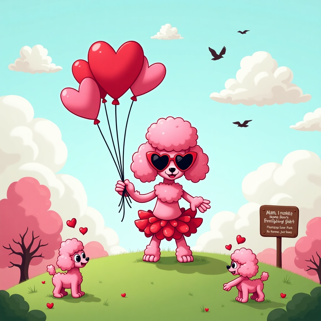 Poodle, and Love hearts Mothers-day Card