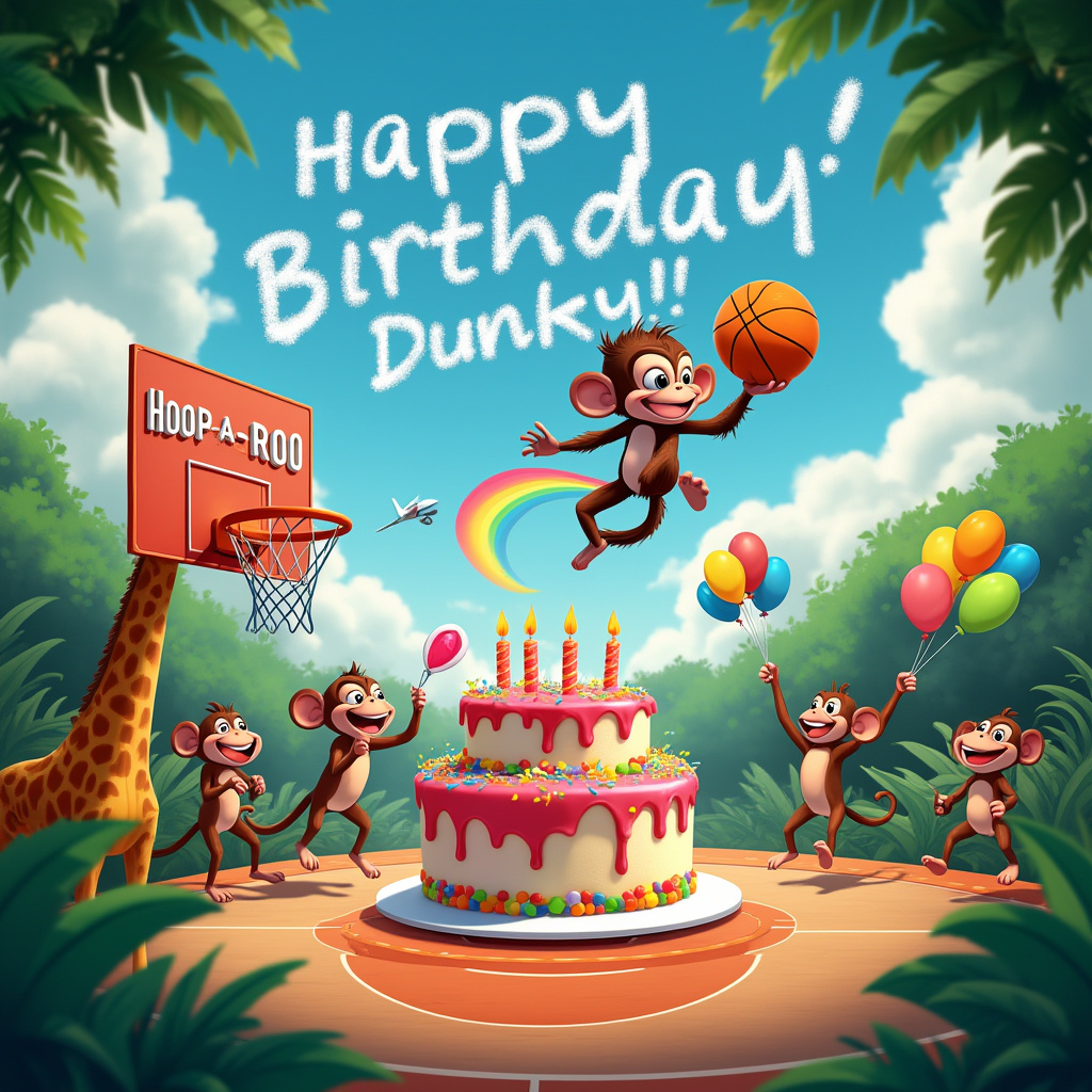 Monkey, and Basketball Birthday Card