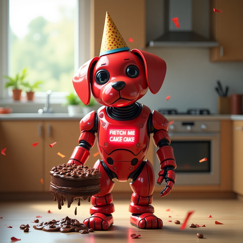 Digital Red Dog holding birthday cake Birthday Card