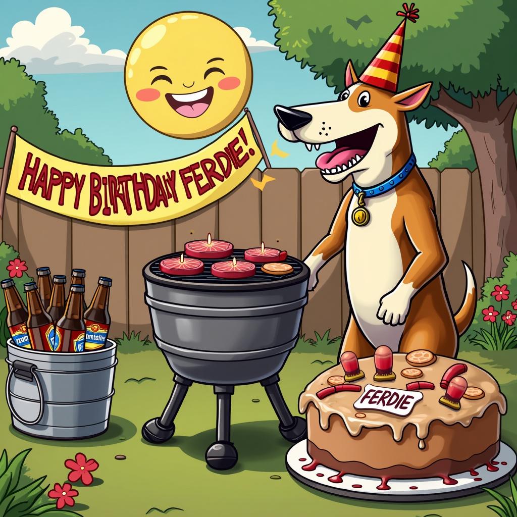 Bull Terrier, Beer, and BBQ Birthday Card
