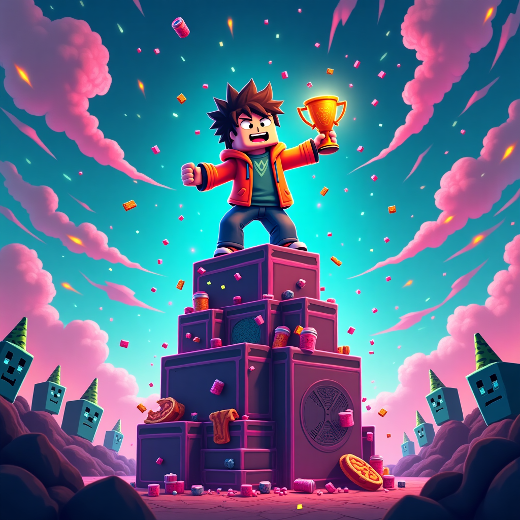 A teeage boy, avid gamer, no text, neon colors, minecraft style Congratulations Card