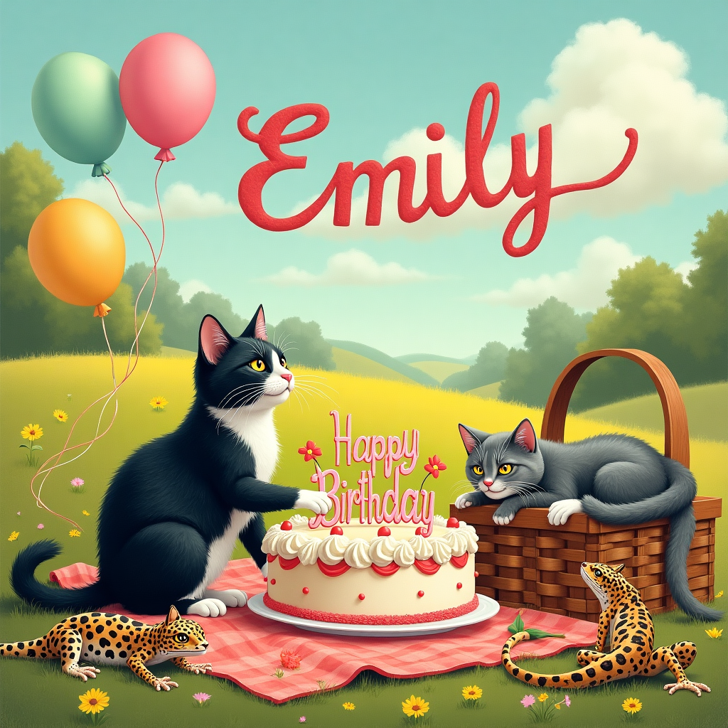 Black and white cat , Grey cat , Grey and white cat , Leopard gecko , and Crested gecko Birthday Card