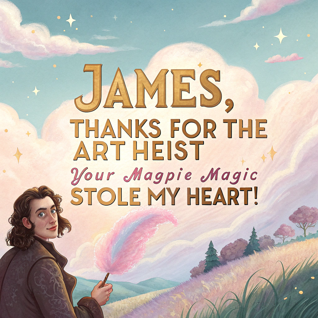 Magpies, art, James, and Thank-you Card