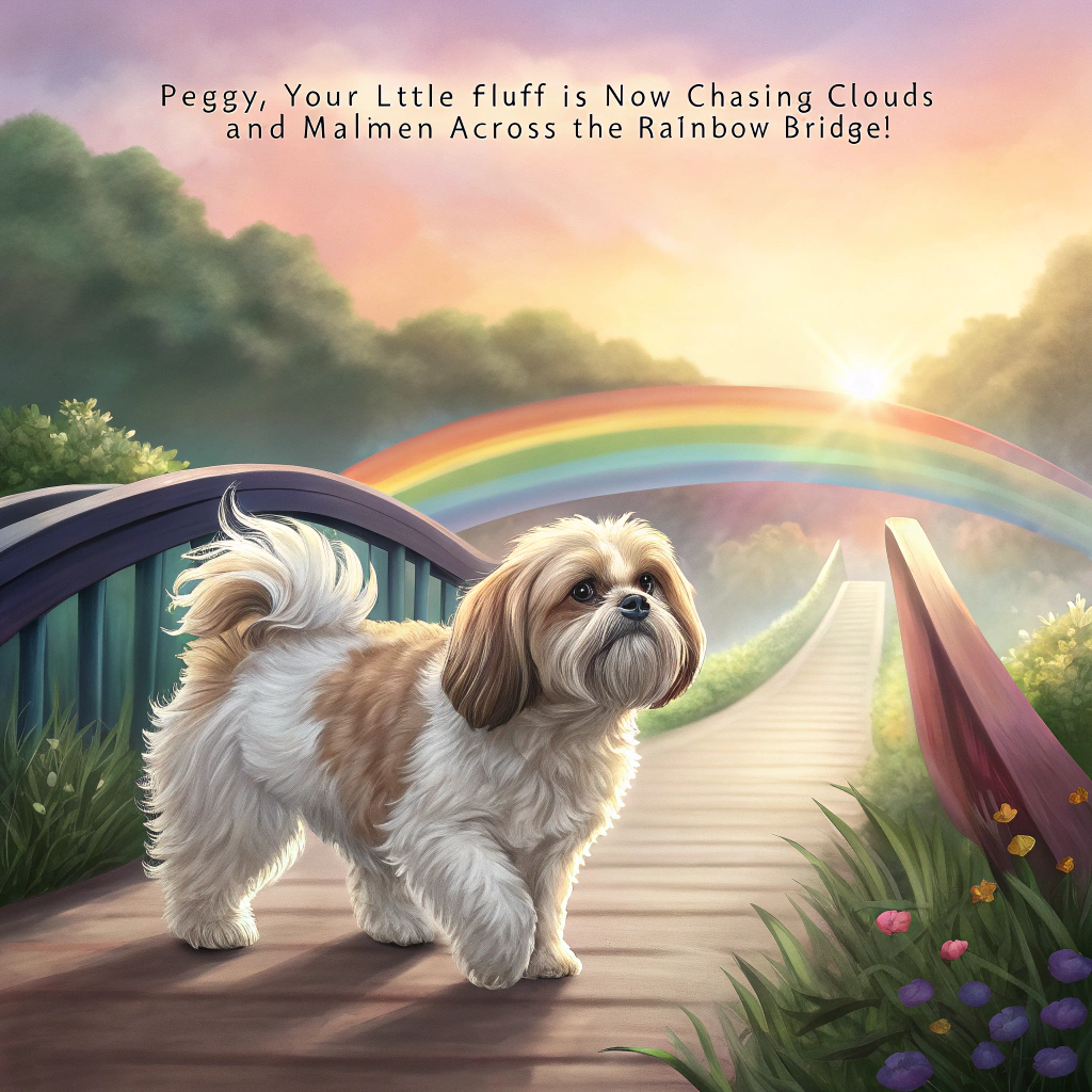 Gold and white shi tzu going over there he rainbow bridge Sympathy Card