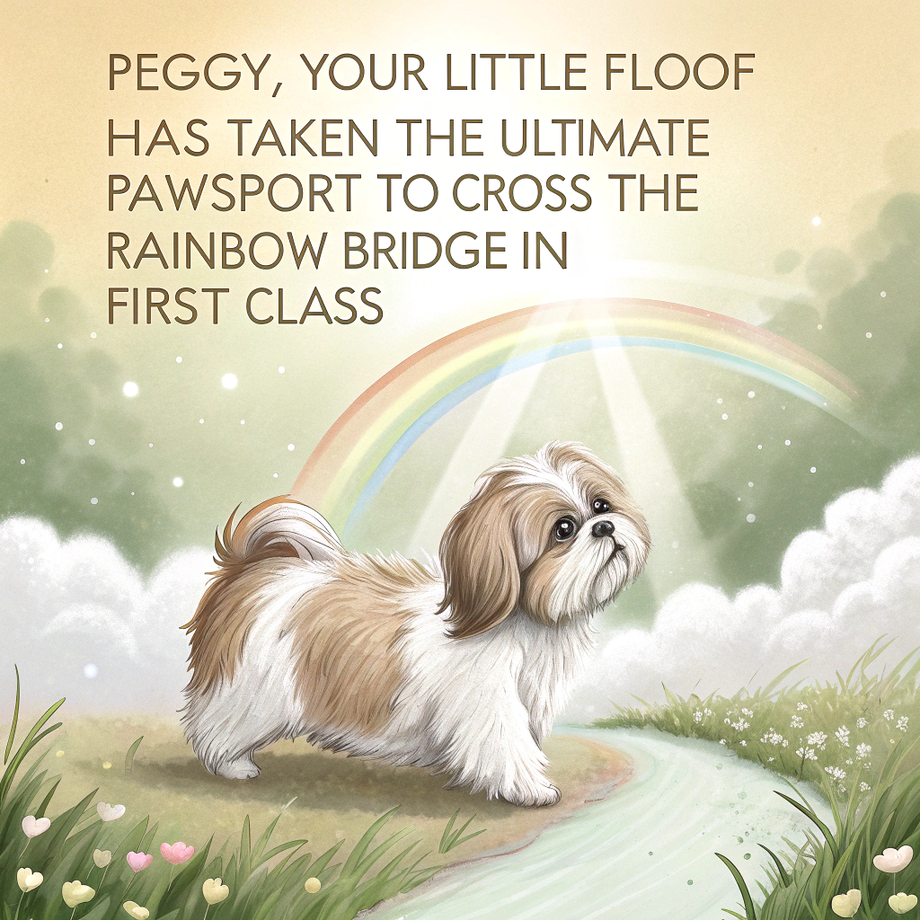 Gold and white shi tzu going over there he rainbow bridge Sympathy Card