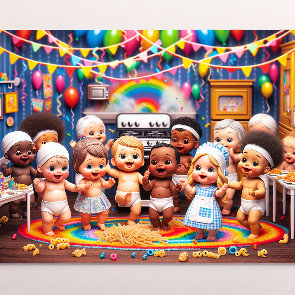 Babies, Dancing, Pasta, and Toy kitchen Birthday Card
