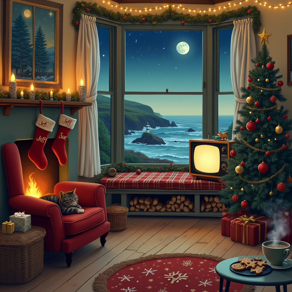 TV, Seaview, Fireside, Cornwall , and Cosiness Christmas Card