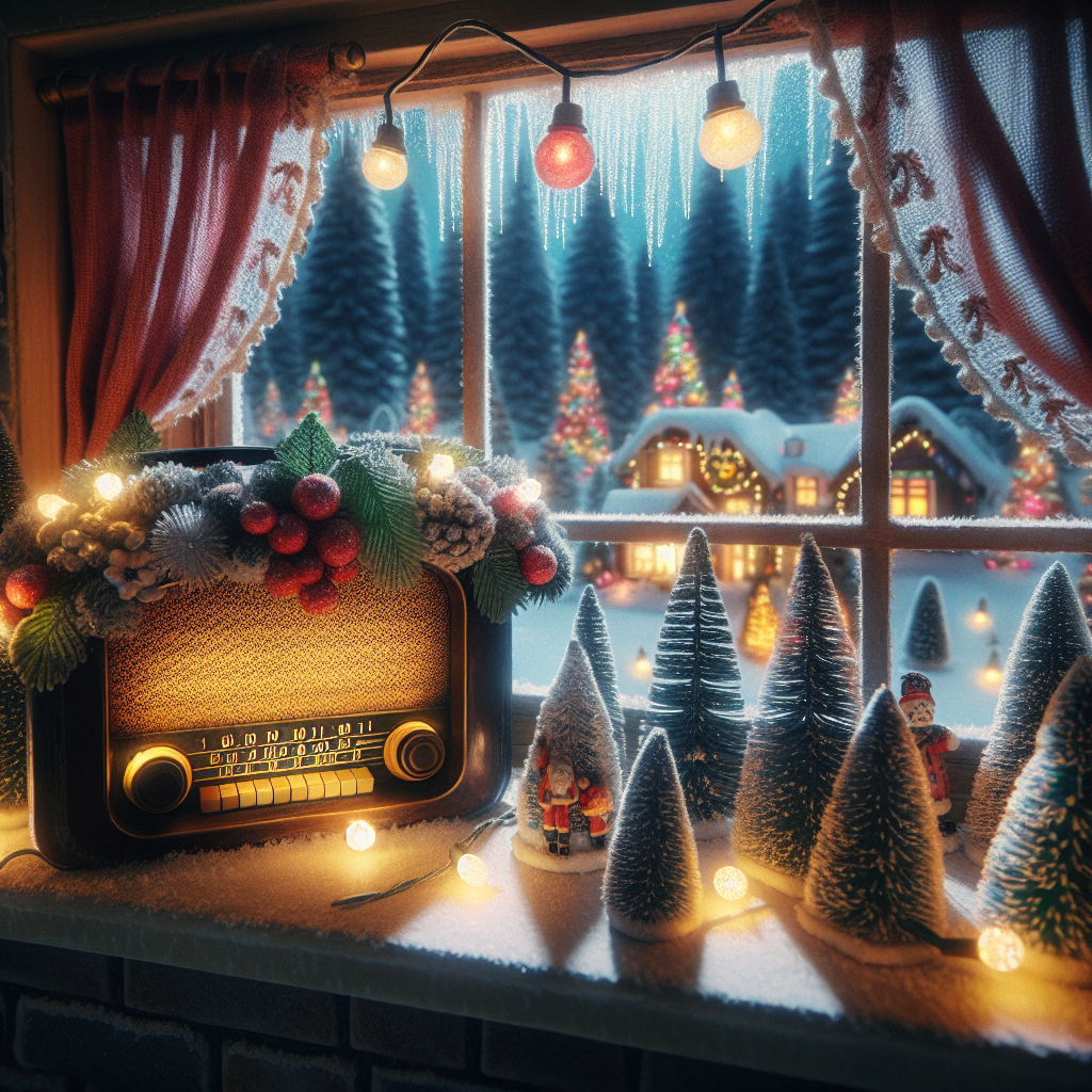 In a whimsical yet realistic setting, a retro radio, decked with garland and tiny, glowing bulbs, tunes into festive frequencies on a mantle. Outside the frosted window, the world is alight with evergreen trees bending under the weight of ornaments that seem to blur the lines between dream and daylight.
Generated with these themes: Radio.
Made with ❤️ by AI.