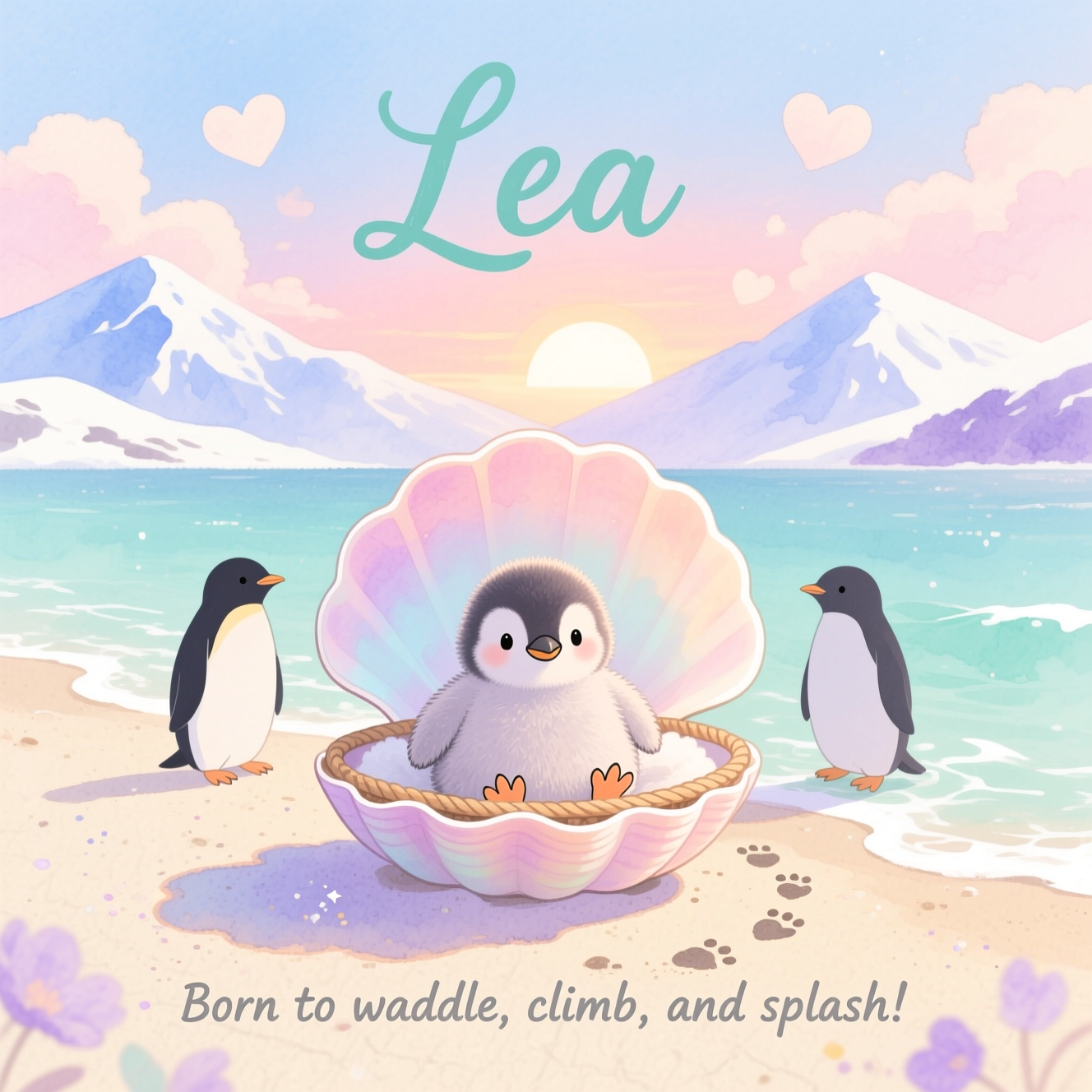 Beach, Mountain, Penguins, and New-baby Card