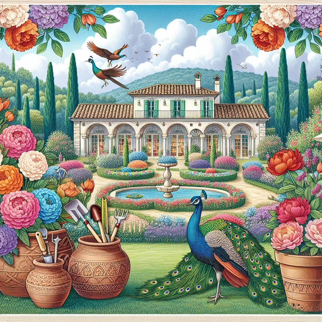 Create an enchanting image of a birthday scene set in a tranquil Italian garden. In the foreground, depict majestic peacocks strutting alongside beautifully multi-colored flower beds. The scene should embody the essence of Italy by incorporating architectural elements reminiscent of traditional Italian villas situated in the background. Integrate nuance gardening motifs including terracotta pots and traditional hand tools subtly within the scene. This illustration should aim to fuse the natural beauty of the Italian garden with the cheerful vibes of a birthday celebration.
Generated with these themes: Peacocks, Flowers, Italy , and Gardening.
Made with ❤️ by AI.