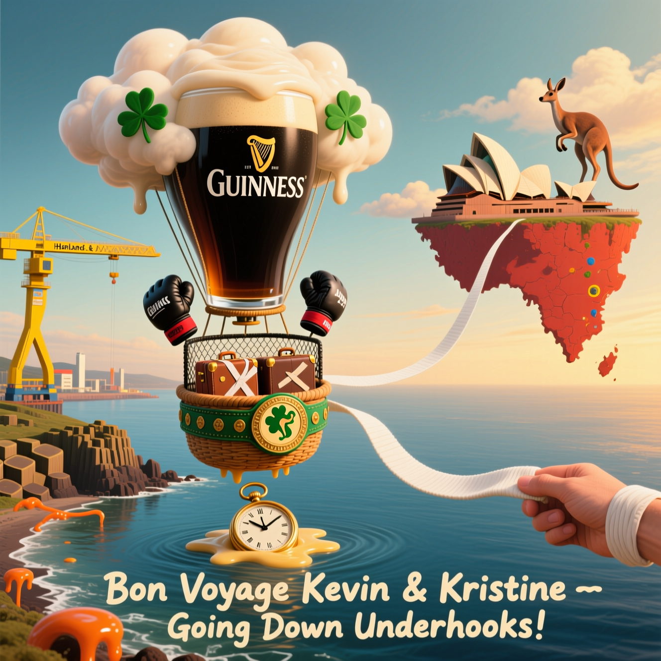Bon Voyage Kevin & Kristine, Belfast Ireland to Australia, Guinness, MMA, and Farewell Card