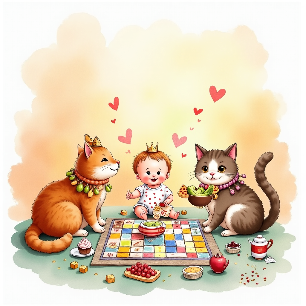 Baby, cats, food, board games, and Anniversary Card