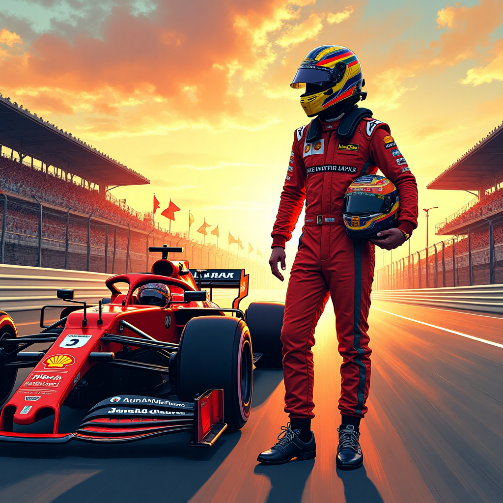 At the top of the Illustration Style image, write: "Happy birthday Harley"

Imagine a dynamic and lively scene capturing the essence of Lando Norris in the world of F1. Picture Lando in his racing gear, with his iconic helmet tucked under one arm, standing next to his sleek F1 car. The background is a vibrant race track under a golden sunset, casting warm hues across the scene. The track is bustling with energy, with racing flags waving and fans cheering from the stands. The composition is balanced, with fine linework highlighting the details of Lando's uniform and the intricate design of the race car. The textured brush strokes add depth, capturing the speed and excitement of the moment. A small, sincere caption below could read: "Race into another amazing year!"
Generated with these themes: Lando Norris f1, and .
Made with ❤️ by AI.