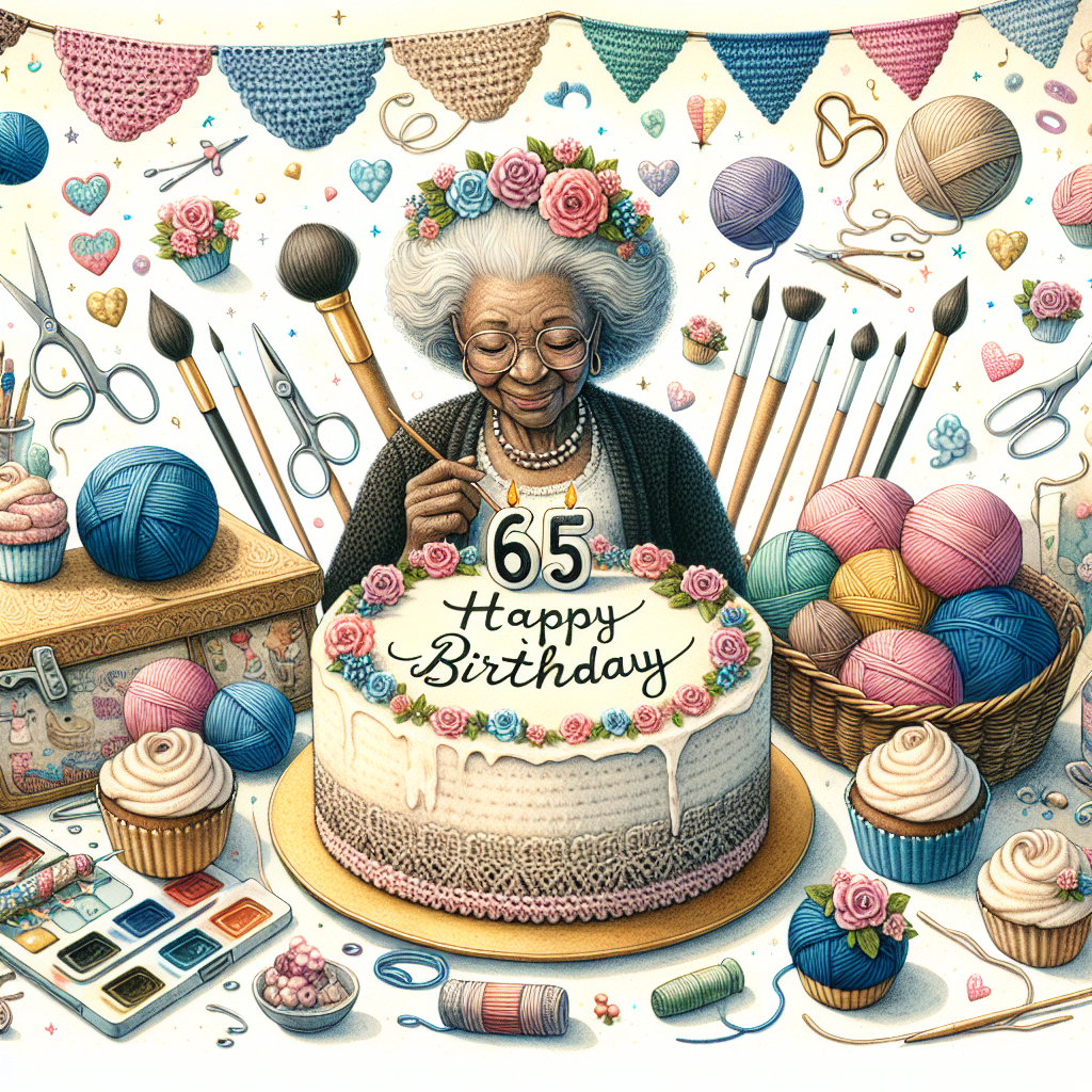 Crochet, Water colours, Arts and crafts, Baking, Say Happy 65th Birthday, Knitting, Cute, Mother, and Birthday Cake Birthday Card