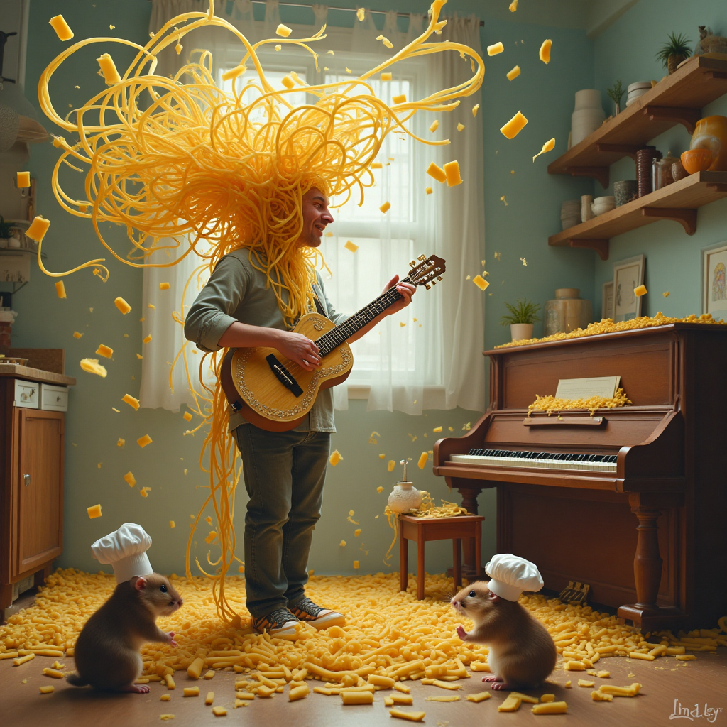 Making home made pasta, playing guitar and piano, helping children with their pet hamsters., and Fathers-day Card