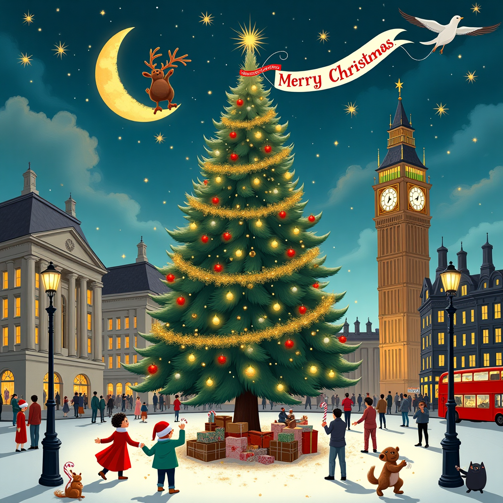 A big christmas tree in London background Christmas Card