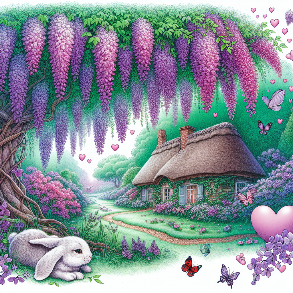 Draw a charming dream scene for Mother's Day that includes a thatched cottage amidst a verdant garden, covered in majestic wisteria that drapes down like purple cascades. Include a playful, happy rabbit hopping near the blossoming bushes, and tiny ladybirds embarking on a journey along the green, leafy trails. Hearts are seen emitting a soft light, mixing with butterflies that respectfully flutter around the serene scenery. This enchanting surrealistic scenario aims to encapsulate the warm, nurturing spirit, typically associated with motherhood.
Generated with these themes: Wisteria, Ladybird, Rabbit, Cottage, Garden, Hearts, and Butterfly.
Made with ❤️ by AI.