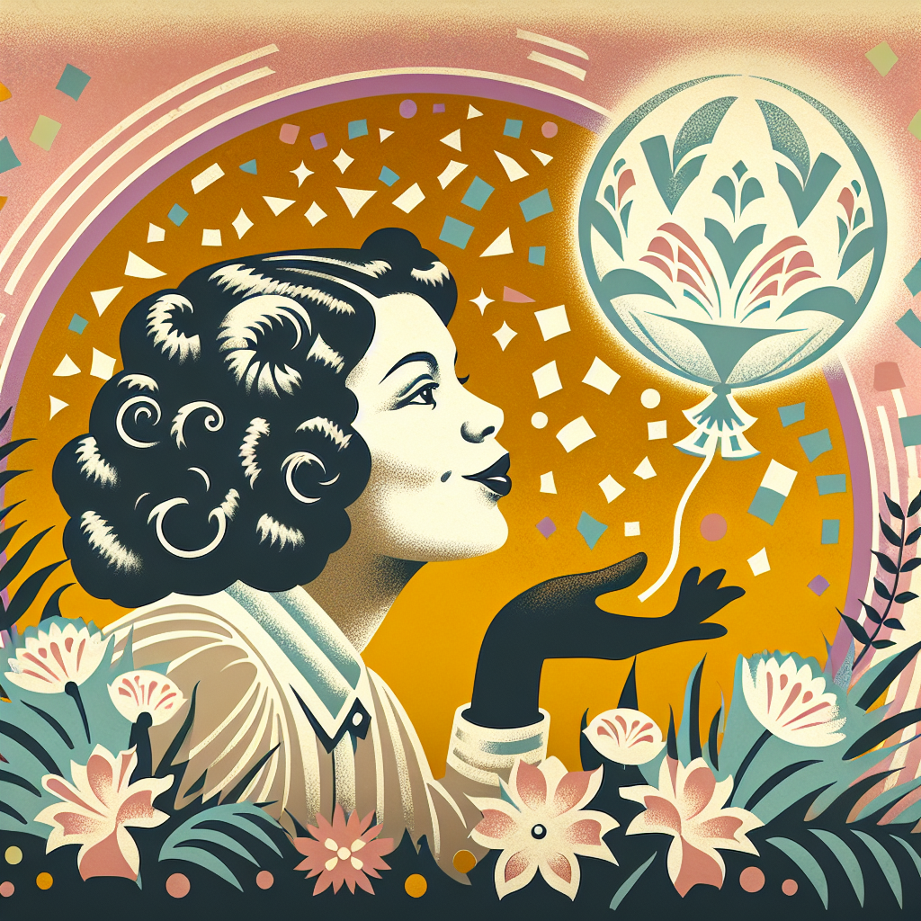 Create a delightful scene where a spirited Hispanic woman is celebrating her 50th birthday. She possesses luscious dark hair styled elegantly, reflecting her cheerful temper. The background design inspired by early 20th-century stencil art adds a whimsical touch, with a floating balloon amidst pastel-colored confetti. The woman in the forefront is blowing a kiss towards the balloon, her eyes gleaming with joy as she celebrates her special day.
Generated with these themes: 50th Birthday, Female, Dark Hair, and Banksy.
Made with ❤️ by AI.