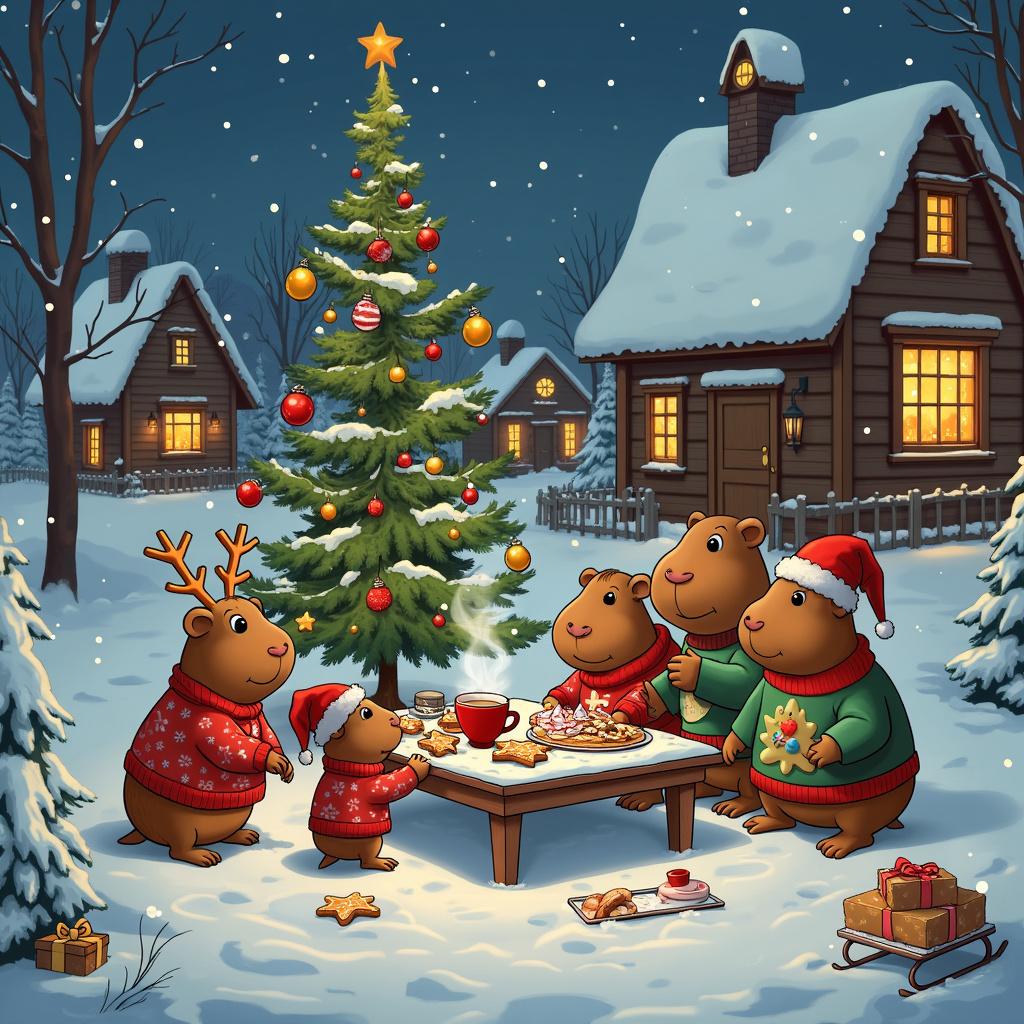 Capybaras, Guinea pigs, and Cookies Christmas Card