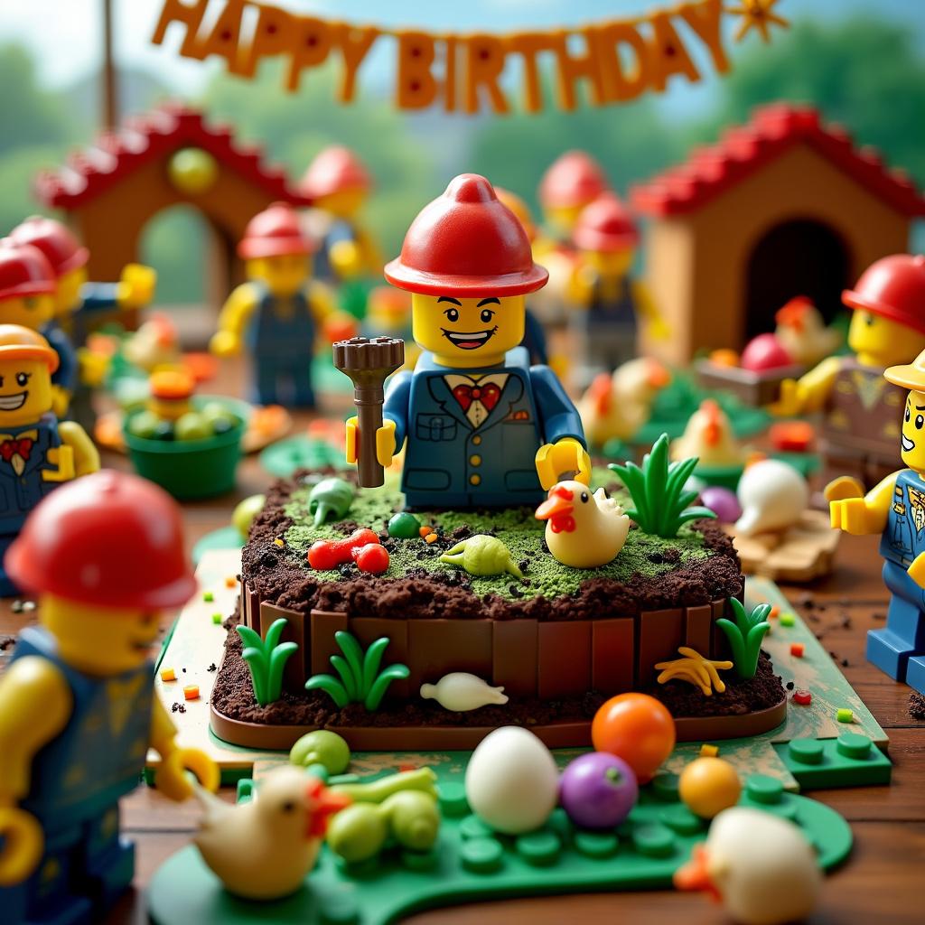 Imagine a birthday party scene bustling with life-sized, blocky LEGO figurines, all adorned with comical gardening hats and holding tiny gardening tools. At the center stands a grand cake in the shape of a vibrant garden, where chocolate soil is sprinkled over marzipan veggies. Among the veggies, LEGO chickens, each with a distinct playful expression, roam with candied worms in their beaks. The background brims with a LEGO brick-built chicken coop, complete with a working egg conveyor belt delivering chocolate eggs to party-goers. Oversized LEGO flowers add a pop of color and a whimsical touch to the garden beds lined with real, touchable moss and miniature gardening tools. Around the scene are 'Happy Birthday' banners with letters shaped like various vegetables and chickens pecking at the letters, all made of LEGO bricks.
Generated with these themes: Lego, Gardening, and Chickens.
Made with ❤️ by AI.