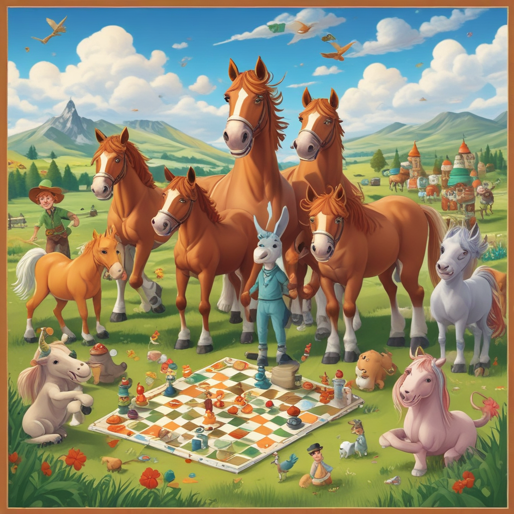 Cartoon Cute, Create a heartwarming scene of a joyful birthday celebration. It features animated little boys of Irish descent playing with bright-eyed horses, exuding a charming festive spirit. They are positioned on a vast, checkered grass field that has been transformed into a gigantic board game. The landscape has large dice and vibrant game tokens scattered throughout. The sky above them is painted with soft pastel shades, casting a benevolent glow on the gathering. The design of the image is further enhanced by bordering the same with iconic corners symbolizing board games, completing the celebratory atmosphere.
Generated with these themes: Horses, Irish boys, and Board games.
Made with ❤️ by AI.