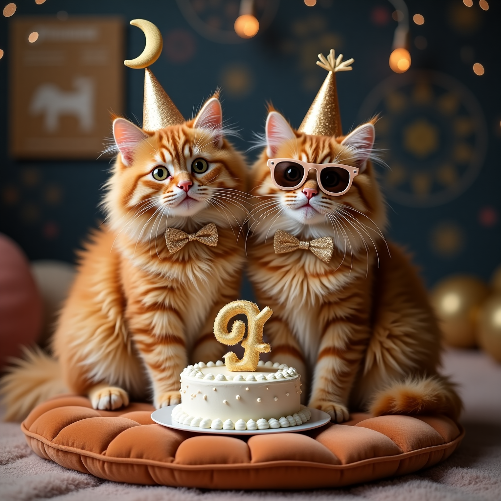 Two ginger cats, and Gemini Birthday Card