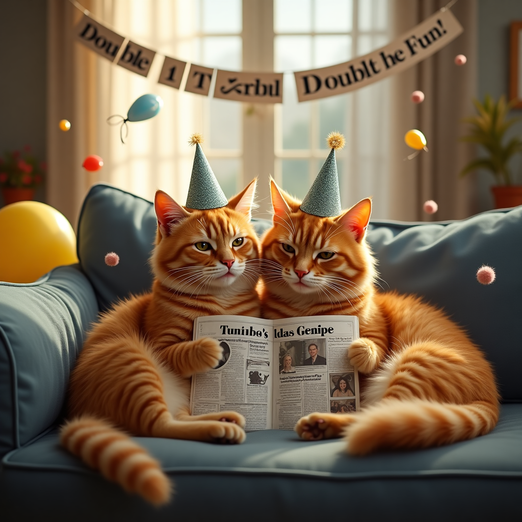 Two ginger cats, and Gemini Birthday Card
