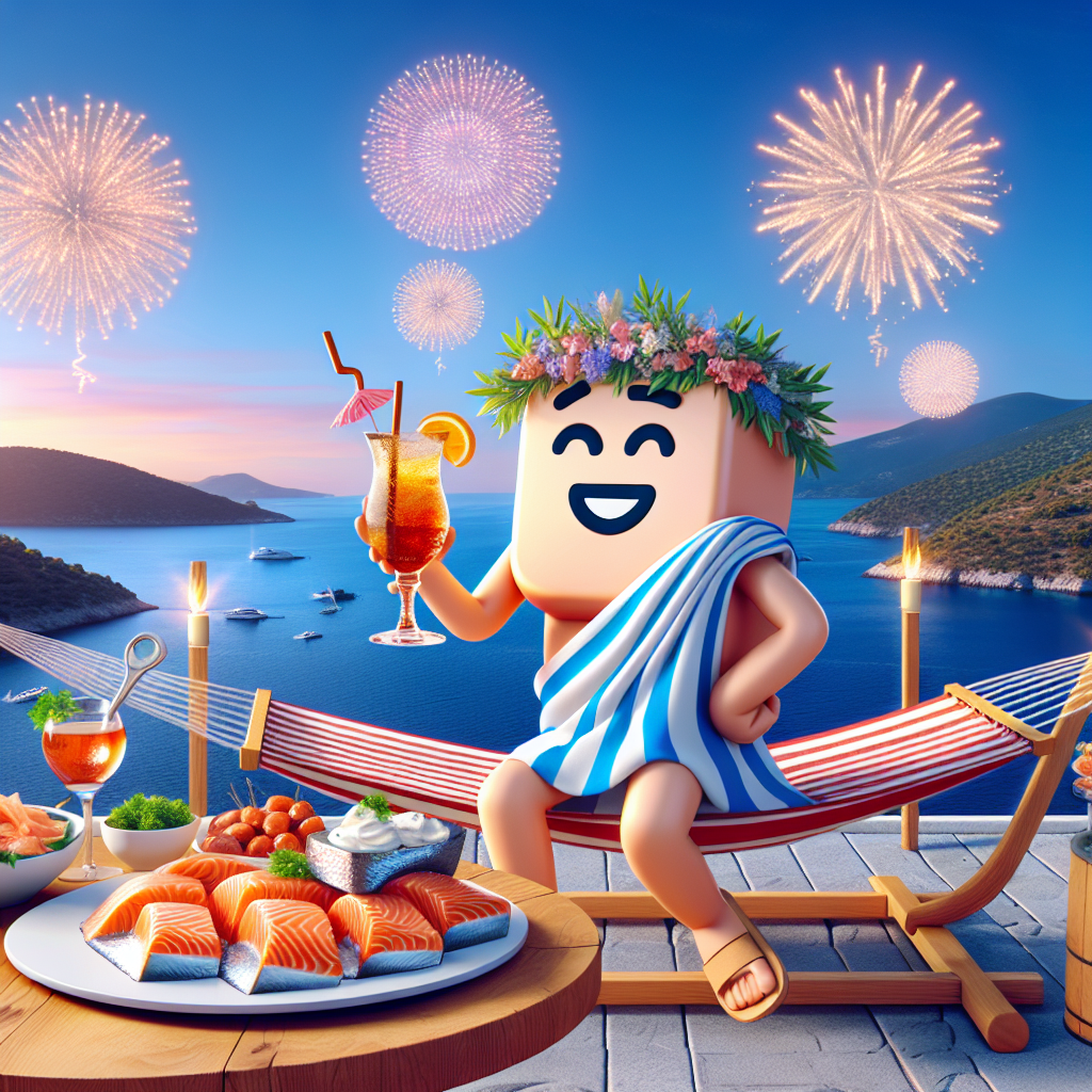 A lively image of a picturesque Greek island landscape, with a mascot of a popular online platform wearing a toga, enjoying a cocktail next to a table loaded with salmon delicacies. A welcoming hammock in the foreground persuades visitors to partake in a soothing rest. Fireworks in the shape of recognizable icons from the same online platform illuminate the twilight sky, imparting a celebratory atmosphere to the scene, as if commemorating a birthday.
Generated with these themes: Reddit , Salmon, Cocktails, Naps , and Greece.
Made with ❤️ by AI.