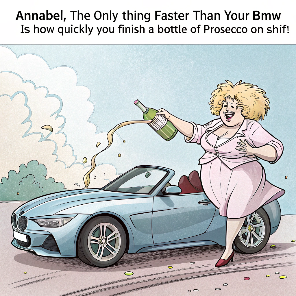 Blonde girl with big boobs, Carer worker, Drives a 2024 bmw, Peocessco , and Birthday Card