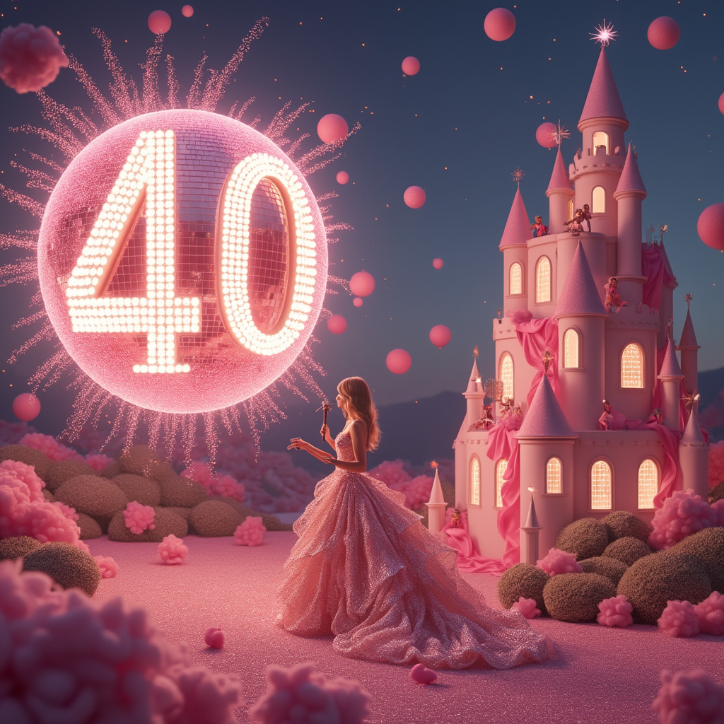 40th birthday , Pink sparkles , Glitterball , and Taylor swift Birthday Card