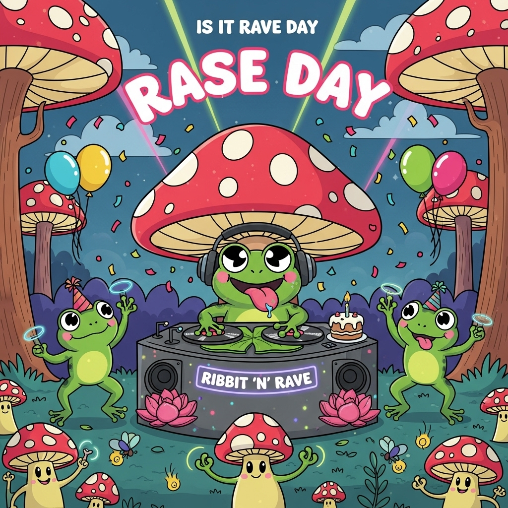 Frogs, Mushrooms, Rave, Dj, and Birthday Card