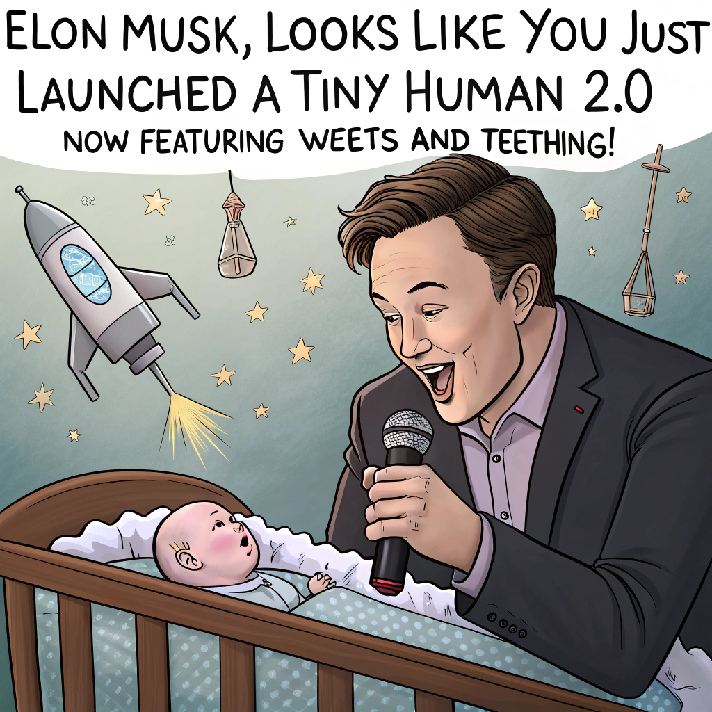 Elon musk holding a baby with Donald trump New-baby Card